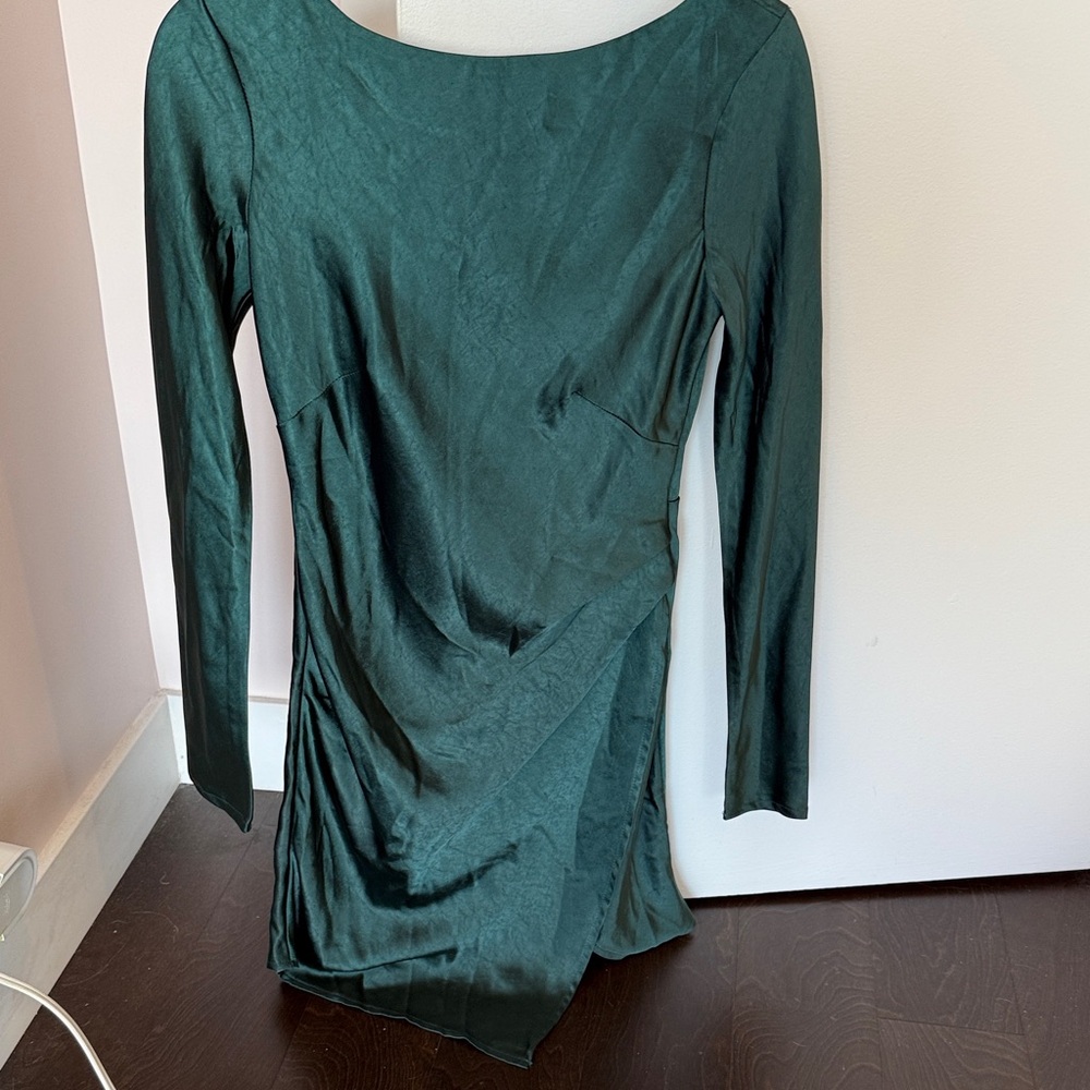 Hello Molly Forest Green Dress Wrap Hem Open Back
